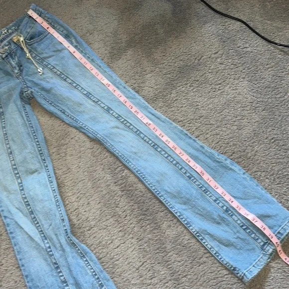 INDUSTRIAL COTTON BLUE JEANS JUNIOR SIZE 7 VINTAGE RARE EMBROIDERED BELT LOOPS - Picture 10 of 17